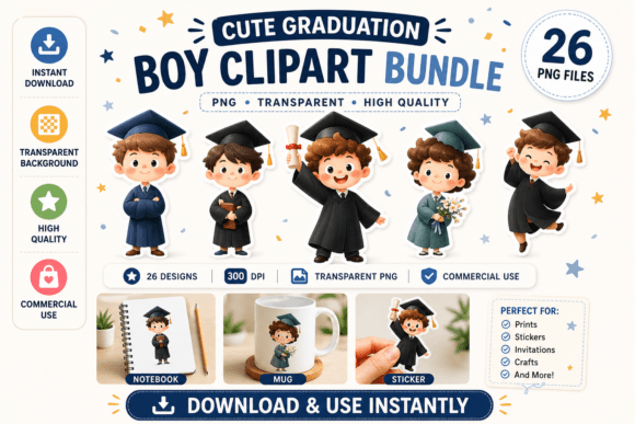 26 Cute Watercolor Graduate Boy Clipart for Designers