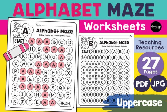 Alphabet Maze Worksheets: Uppercase A-Z for Visual Learning