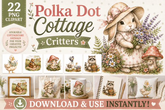 Polka Dot Cottage Critters Clipart: Whimsical Design Assets