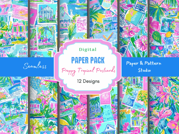 Preppy Tropical Postcard Print: Coastal Charm for Modern Design