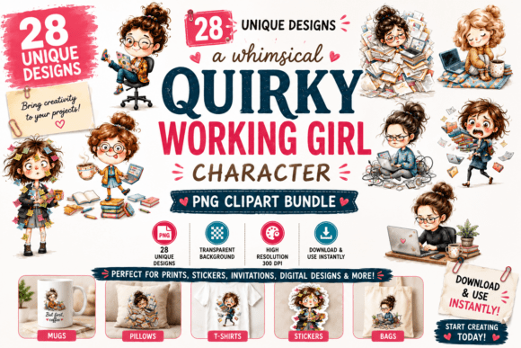 Whimsical Quirky Working Girl Character: Adding Relatable Charm to Design